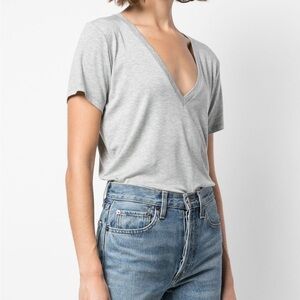 Alix V-neck Heather Gray Short Sleeve Jersey Stanton Bodysuit